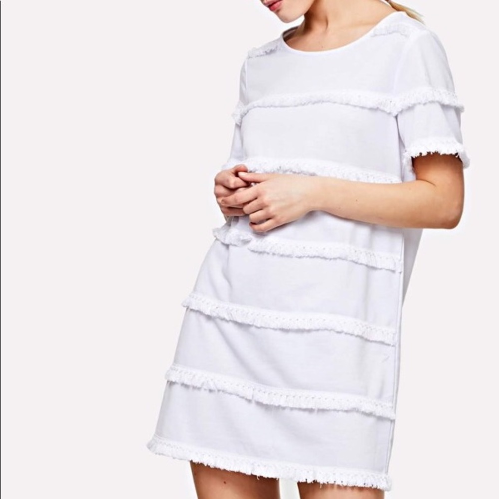 SHEIN white Fringe Detail Tunic Dress